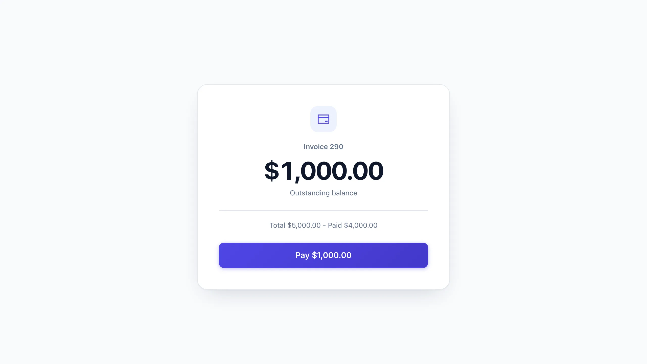 Public invoice payment page showing the outstanding balance of a partially paid invoice and a Pay button that opens Stripe Checkout